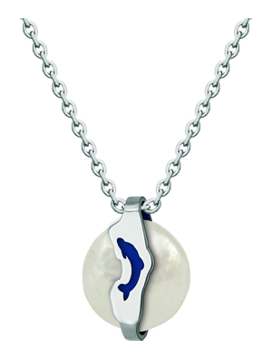 Pendentif en argent et perles "Dauphin"Referencia: CO1900Pendentif en argent sterling en forme de dauphin émaillé et ajouré avec une perle de monnaie de 16 mm à l'intérieur.Medida: 7x21mm.