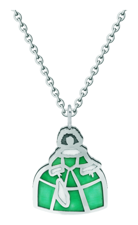 Colgante esmaltado de plata y acero "Menina" (Verde)Referencia: CO1913Colgante de Menina fabricado en plata de ley esmaltada a mano y acero pulido suave al tacto.Medida: 20x23mm.
