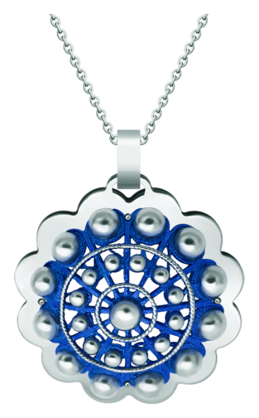"Botón Charro from Salamanca" silver and steel pendant (Blue)Ref. code: CO1919Pendant made of baked enameled sterling silver and polished steel smooth to the touch.Size: 50x50mm.