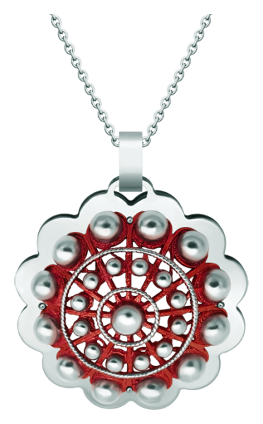 "Botón Charro from Salamanca" silver and steel pendant (Red)Ref. code: CO1919Pendant made of baked enameled sterling silver and polished steel smooth to the touch.Size: 50x50mm.