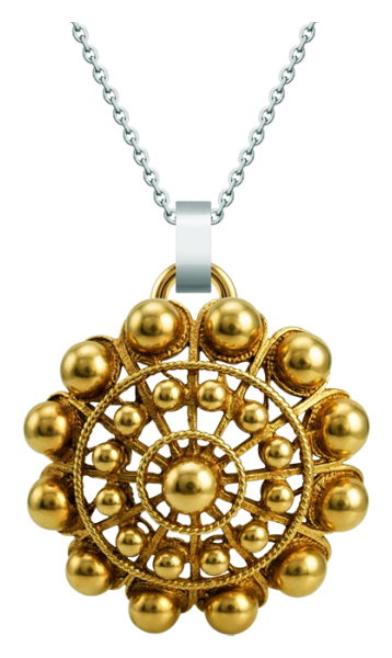 Pendentif bouton Charro or 50mmReferencia: CO1920Pendentif bouton Salamanca Charro plaqué or.Medida: 50x50mm.
