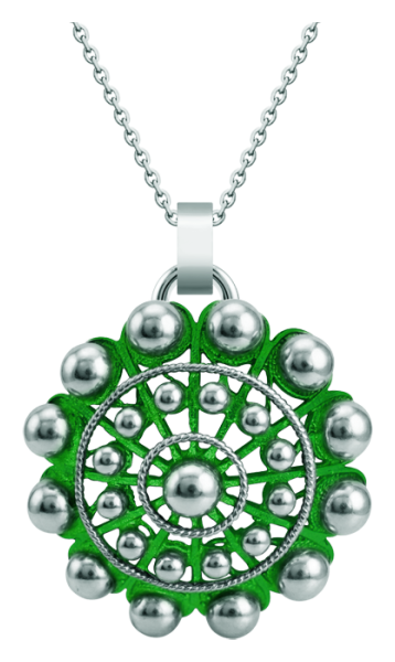 Colgante Botón Charro plata esmaltado 50mm (Verde)Referencia: CO1922Colgante de Botón Charro chapado en plata de ley esmaltada al horno.Medida: 50x50mm.