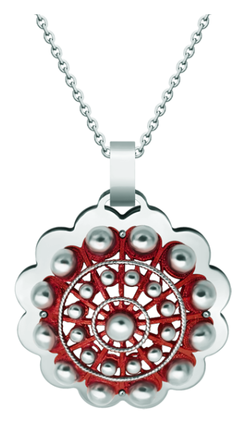 "Botón Charro from Salamanca" silver and steel pendant (Red)Ref. code: CO1925Pendant made of baked enameled sterling silver and polished steel smooth to the touch.Size: 43x43mm.