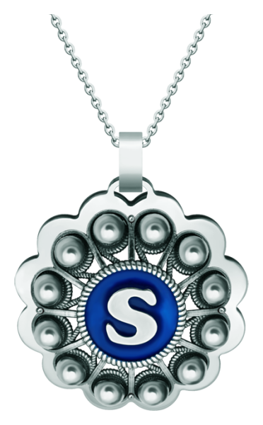 Pendentif en argent "Bouton Charro personnalisé avec initiale" (Bleu)Referencia: CO1939Pendentif en argent sterling et acier inoxydable poli lisse, personnalisé avec votre initiale émaillée au four.Medida: 50x50mm.