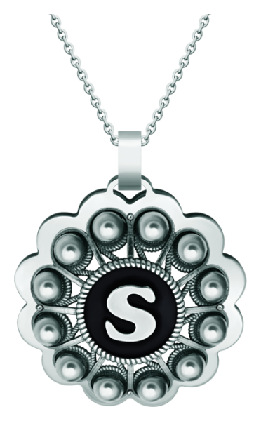 Pendentif en argent "Bouton Charro personnalisé avec initiale" (Noir)Referencia: CO1939Pendentif en argent sterling et acier inoxydable poli lisse, personnalisé avec votre initiale émaillée au four.Medida: 50x50mm.