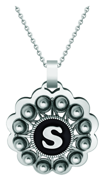 Pendentif personnalisé en argent "Bouton Charro avec initiale" (Noir)Referencia: CO1940Pendentif en argent sterling et acier inoxydable poli lisse, personnalisé avec votre initiale émaillée au four.Medida: 43x43mm.