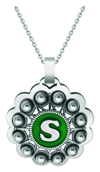 Personalized silver pendant "Charro Button with Initial" (Green)Ref. code: CO1940Pendant made of sterling silver and polished steel smooth to the touch, personalized with your initial enameled in the oven.Size: 43x43mm.