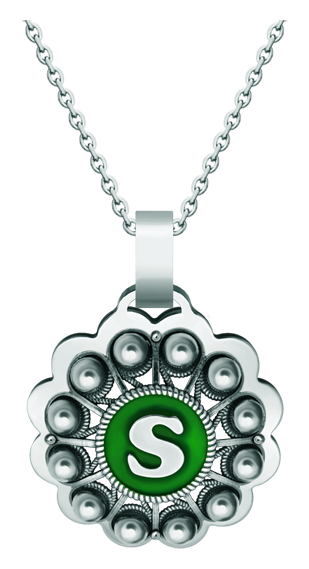 Pendentif en argent "Bouton Charro personnalisé avec initiale" (Vert)Referencia: CO1941Pendentif en argent sterling et acier inoxydable poli lisse, personnalisé avec votre initiale émaillée au four.Medida: 34x34mm.