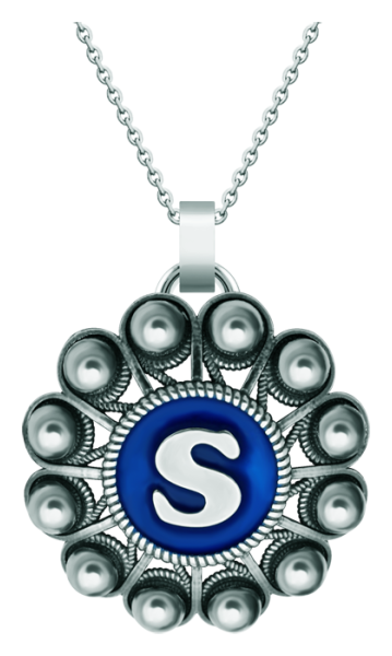 Colgante Botón Charro personalizado en plata y acero (Azul)Referencia: CO1943Colgante fabricado en plata de ley y acero pulido suave al tacto, personalizado con su letra inicial esmaltada al horno.Medida: 50x50mm.