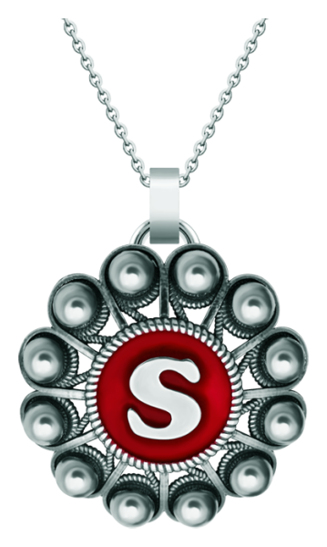 Pendentif en argent "Bouton Charro personnalisé avec initiale" (Rouge)Referencia: CO1943Pendentif en argent sterling et acier inoxydable poli lisse, personnalisé avec votre initiale émaillée au four.Medida: 50x50mm.