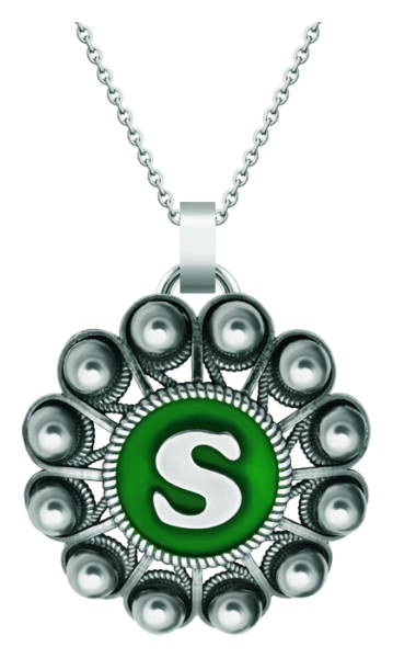 Pendentif en argent "Bouton Charro personnalisé avec initiale" (Vert)Referencia: CO1943Pendentif en argent sterling et acier inoxydable poli lisse, personnalisé avec votre initiale émaillée au four.Medida: 50x50mm.