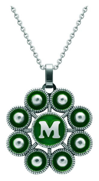 Silver pendant "Charro Button personalized with Initial" (Green)Ref. code: CO1959Pendant made of sterling silver and polished steel smooth to the touch, personalized with your initial enameled in the oven.Size: 39x39mm.