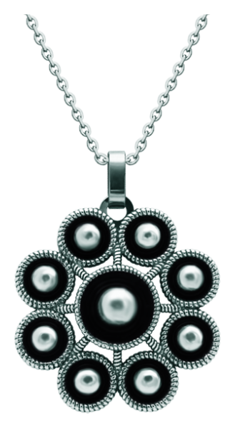 Pendentif bouton Charro émaillé (Noir)Referencia: CO1960Pendentif en argent sterling émaillé au four et en acier poli, lisse au toucher.Medida: 39x39mm.