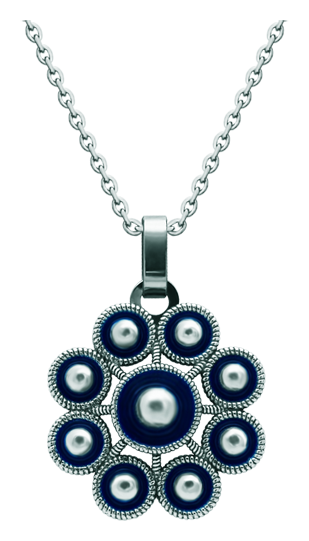 Emaillierter Charro-Knopf-Anhänger (Blau)Ref. Code: CO1961Anhänger aus gebranntem, emailliertem Sterlingsilber und poliertem Stahl, der sich glatt anfühlt.Gr&ouml;&szlig;e: 29x29mm.