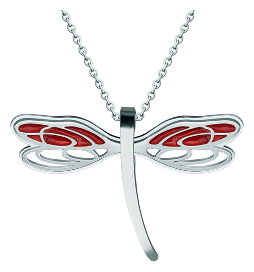 Art Nouveau "Dragonfly" steel pendant (Red)Ref. code: CO1964Pendant made of polished steel smooth to the touch and stove enameled.Museum pieces inspired by the most representative works of the Art Nouveau and Art Deco movements, and the modernism of the late nineteenth and early twentieth centuries.Size: 60x40mm.