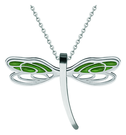 Art Nouveau "Dragonfly" steel pendant (Green)Ref. code: CO1964Pendant made of polished steel smooth to the touch and stove enameled.Museum pieces inspired by the most representative works of the Art Nouveau and Art Deco movements, and the modernism of the late nineteenth and early twentieth centuries.Size: 60x40mm.
