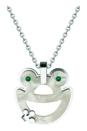 Frog pendant in steel and mother-of-pearl (White)Ref. code: CO1968Pendant made of polished steel smooth to the touch and mother-of-pearl cellulose.Size: 27x30mm.