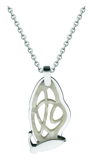 Art Nouveau Butterfly Pendant in steel and mother-of-pearl (White)Ref. code: CO1971Pendant made of polished steel smooth to the touch and mother-of-pearl cellulose.Museum pieces inspired by the most representative works of the Art Nouveau and Art Deco movements, and the modernism of the late nineteenth and early twentieth centuries.Size: 18x37mm.