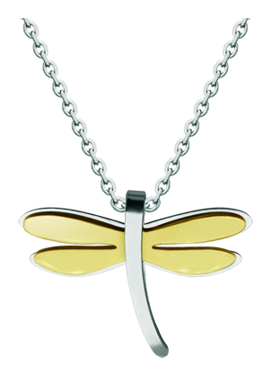 Pendant of dragonfly of the Arribes of steel and goldRef. code: CO1978Pendant made of polished steel smooth to the touch and gold plated.Joaquín Prior has designed this pendant inspired by the native dragonflies of the Arribes de Duero natural park in Salamanca.Size: 34x26mm.