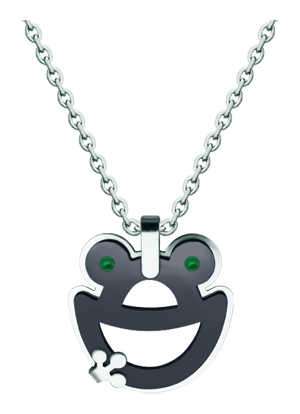 Pendentif grenouille en ruthénium et acierReferencia: CO1988Pendentif en acier inoxydable poli, lisse au toucher et plaqué ruthénium.Medida: 22x26mm.