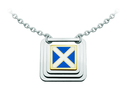 Gold and steel pendant "Nautical flag"Ref. code: CO1989Pendant made of 9kt gold and polished steel, personalized with the nautical flag representing your initial carved and enameled by hand.Size: 20x20mm.