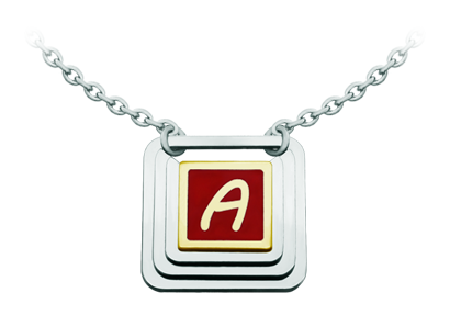Colgante de oro y acero "Letra inicial" (Rojo)Referencia: CO1991Colgante fabricado en oro de 9 ktes y acero pulido, personalizado con la inicial de su nombre tallada y esmaltada a mano.Medida: 20x20mm.