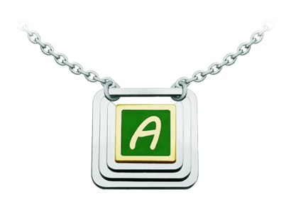 Gold and steel pendant "Initial letter" (Green)Ref. code: CO1991Pendant made of 9kt gold and polished steel, personalized with the initial of your name carved and enameled by hand.Size: 20x20mm.