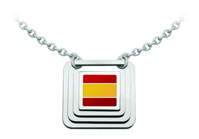 Colgante de plata y acero "Bandera de España"Referencia: CO1992Colgante fabricado en plata de ley y acero pulido con la bandera de España tallada y esmaltada a mano.Medida: 20x20mm.