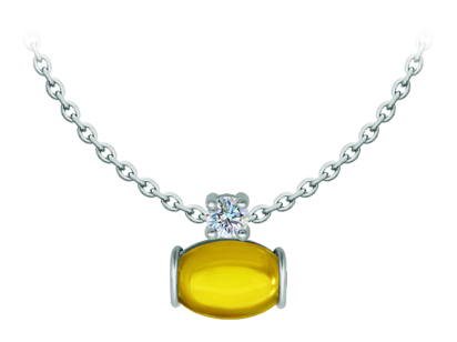 Colgante de plata con moissanita y cristal ovalado de colores (Amarillo)Referencia: CO1995Colgante fabricado en plata de ley con un cabujón de cristal de colores de 14x10mm y una moissanita talla brillante de 5mm engastada.La moissanita es una gema preciosa creada en laboratorio que se ha ganado un lugar especial en la joyería por su belleza y cualidades únicas, deslumbra por su brillo superior al del diamante y su gran resistencia (9,25 en la escala de Mohs).Descubierta originalmente en un meteorito a finales del siglo XIX, y ese origen “estelar” le otorga un encanto singular.Llena de destellos únicos, combina lujo y elegancia en una sola joya.Medida: 14x10mm.