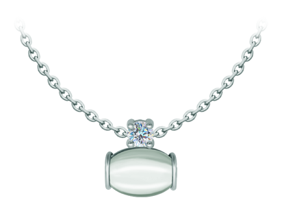 Silver pendant with rock crystal and moissaniteRef. code: CO1995Pendant made in sterling silver with a 14x10mm colored crystal cabochon and a 5mm brilliant cut moissanite set.Moissanite is a precious gemstone created in a laboratory that has earned a special place in jewelry for its beauty and unique qualities, it dazzles for its brilliance superior to diamond and its great resistance (9.25 on the Mohs scale).Originally discovered in a meteorite at the end of the 19th century, this 