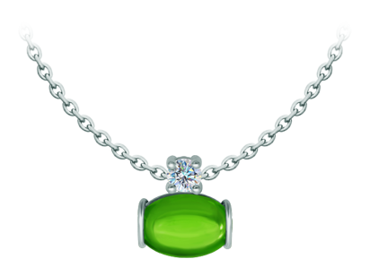 Colgante de plata con moissanita y cristal ovalado de colores (Verde)Referencia: CO1995Colgante fabricado en plata de ley con un cabujón de cristal de colores de 14x10mm y una moissanita talla brillante de 5mm engastada.La moissanita es una gema preciosa creada en laboratorio que se ha ganado un lugar especial en la joyería por su belleza y cualidades únicas, deslumbra por su brillo superior al del diamante y su gran resistencia (9,25 en la escala de Mohs).Descubierta originalmente en un meteorito a finales del siglo XIX, y ese origen “estelar” le otorga un encanto singular.Llena de destellos únicos, combina lujo y elegancia en una sola joya.Medida: 14x10mm.