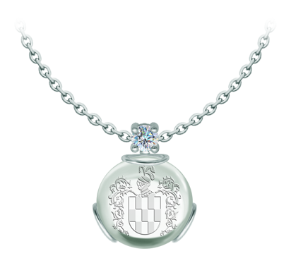 Silver pendant with heraldic coat of arms engraved in rock crystal and moissaniteRef. code: CO2000Pendant made in sterling silver with an 18x18mm stained glass cabochon, with the heraldic shield of his family name engraved on the back of the crystal and a 5mm brilliant cut moissanite set.Moissanite is a precious gemstone created in a laboratory that has earned a special place in jewelry for its beauty and unique qualities, it dazzles for its brilliance superior to diamond and its great resistance (9.25 on the Mohs scale).Originally discovered in a meteorite at the end of the 19th century, this 