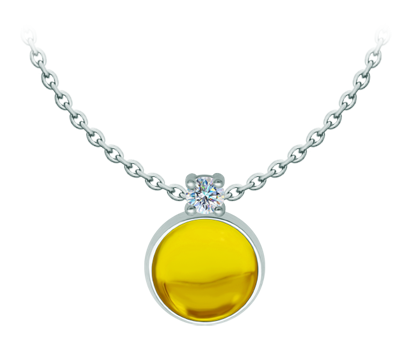 Pendentif en argent avec moissanite et cristaux colorés (Jaune)Referencia: CO2010Pendentif en argent sterling avec un cabochon de cristal coloré de 14x14mm et une moissanite taillée en brillant de 5mm.La moissanite est une pierre précieuse créée en laboratoire qui a gagné une place spéciale dans la joaillerie en raison de sa beauté et de ses qualités uniques. Elle éblouit par son éclat semblable à celui d'un diamant et par sa grande résistance (9,25 sur l'échelle de Mohs).Découverte à l'origine dans une météorite à la fin du 19e siècle, cette origine 