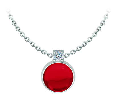 Silberanhänger mit Moissanit und geschliffenem Cabochon-Glas (Rot)Ref. Code: CO2010Anhänger aus Sterlingsilber mit einem 14x14 mm großen farbigen Kristallcabochon und einem 5 mm großen Moissanit im Brillantschliff.Moissanit ist ein im Labor hergestellter Edelstein, der aufgrund seiner Schönheit und seiner einzigartigen Eigenschaften einen besonderen Platz in der Schmuckherstellung einnimmt. Er besticht durch seinen diamantenähnlichen Glanz und seine hohe Festigkeit (9,25 auf der Mohs-Skala).Ursprünglich wurde er Ende des 19. Jahrhunderts in einem Meteoriten entdeckt, und dieser 