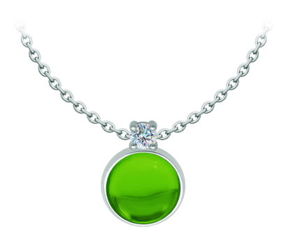 Silberanhänger mit Moissanit und farbigen Kristallen (Grün)Ref. Code: CO2010Anhänger aus Sterlingsilber mit einem 14x14 mm großen farbigen Kristallcabochon und einem 5 mm großen Moissanit im Brillantschliff.Moissanit ist ein im Labor hergestellter Edelstein, der aufgrund seiner Schönheit und seiner einzigartigen Eigenschaften einen besonderen Platz in der Schmuckherstellung einnimmt. Er besticht durch seinen diamantenähnlichen Glanz und seine hohe Festigkeit (9,25 auf der Mohs-Skala).Ursprünglich wurde er Ende des 19. Jahrhunderts in einem Meteoriten entdeckt, und dieser 