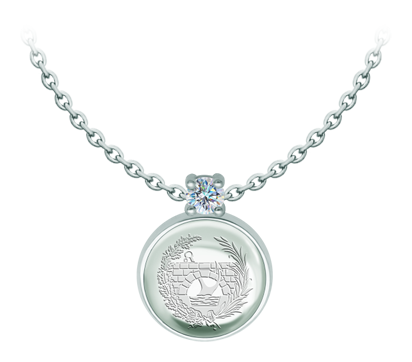 Silver pendant with Road Engineer coat of arms engraved in rock crystal and moissaniteRef. code: CO2017Pendant made of sterling silver with a 16x16mm colored crystal cabochon, with the anagram of the Colegio Oficial de Ingeniero de Caminos, Canales y Puertos engraved on the back of the crystal and a 5mm brilliant cut moissanite set.Moissanite is a precious gemstone created in a laboratory that has earned a special place in jewelry for its beauty and unique qualities, it dazzles for its brilliance superior to diamond and its great resistance (9.25 on the Mohs scale).Originally discovered in a meteorite at the end of the 19th century, this 