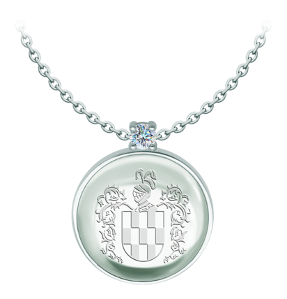 Pendentif en argent avec armoiries héraldiques gravées en cristal et moissaniteReferencia: CO2018Pendentif en argent sterling avec un cabochon de cristal coloré de 25x25mm, avec les armoiries héraldiques de son nom de famille gravées au dos du cristal et une moissanite de 5mm taillée en brillant sertie dans le cristal.La moissanite est une pierre précieuse créée en laboratoire qui a gagné une place spéciale dans la joaillerie en raison de sa beauté et de ses qualités uniques. Elle éblouit par son éclat semblable à celui d'un diamant et par sa grande résistance (9,25 sur l'échelle de Mohs).Découverte à l'origine dans une météorite à la fin du 19e siècle, cette origine 