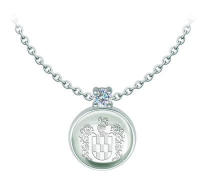 Pendentif en argent avec écusson familial gravé en cristal de roche et moissaniteReferencia: CO2020Pendentif en argent sterling avec un cabochon en verre coloré de 16x16mm, avec les armoiries héraldiques de son nom de famille gravées au dos du verre et une moissanite de 5mm de taille brillant sertie dans le cabochon.La moissanite est une pierre précieuse créée en laboratoire qui a gagné une place spéciale dans la joaillerie en raison de sa beauté et de ses qualités uniques. Elle éblouit par son éclat semblable à celui d'un diamant et par sa grande résistance (9,25 sur l'échelle de Mohs).Découverte à l'origine dans une météorite à la fin du 19e siècle, cette origine 