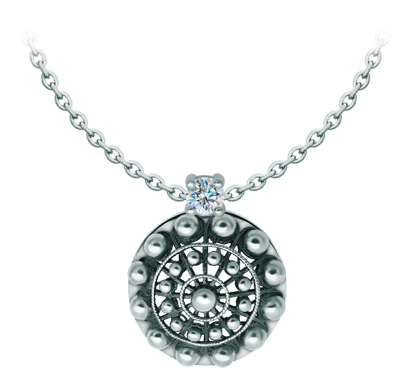 Silberner Charro Button-Anhänger mit MoissanitRef. Code: CO2021Anhänger aus Sterlingsilber mit einem 5 mm großen Moissanit mit Brillantschliff, eingefasst in einen Diamanten.Moissanit ist ein im Labor hergestellter Edelstein, der aufgrund seiner Schönheit und seiner einzigartigen Eigenschaften einen besonderen Platz in der Schmuckherstellung einnimmt. Er besticht durch seinen diamantenähnlichen Glanz und seine hohe Festigkeit (9,25 auf der Mohs-Skala).Ursprünglich wurde er Ende des 19. Jahrhunderts in einem Meteoriten entdeckt, und dieser 