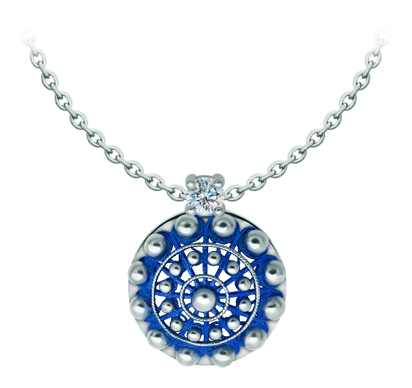 Pendentif bouton Charro en argent émaillé avec moissanite (Bleu)Referencia: CO2024Pendentif en argent sterling émaillé au four, serti d'une moissanite de 5 mm de taille brillant.La moissanite est une pierre précieuse créée en laboratoire qui a gagné une place spéciale dans la joaillerie en raison de sa beauté et de ses qualités uniques. Elle éblouit par son éclat semblable à celui d'un diamant et par sa grande résistance (9,25 sur l'échelle de Mohs).Découverte à l'origine dans une météorite à la fin du 19e siècle, cette origine 