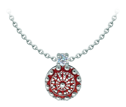 Pendentif bouton Charro en argent émaillé avec moissanite (Rouge)Referencia: CO2025Pendentif en argent sterling émaillé au four, serti d'une moissanite de 5 mm de taille brillant.La moissanite est une pierre précieuse créée en laboratoire qui a gagné une place spéciale dans la joaillerie en raison de sa beauté et de ses qualités uniques. Elle éblouit par son éclat semblable à celui d'un diamant et par sa grande résistance (9,25 sur l'échelle de Mohs).Découverte à l'origine dans une météorite à la fin du 19e siècle, cette origine 