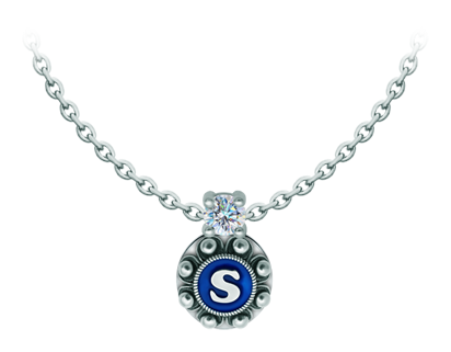 Personalized Charro Button Pendant in silver with moissanite (Blue)Ref. code: CO2032Pendant made in sterling silver personalized with your name initial enameled in the oven with a 5mm brilliant cut moissanite set.Moissanite is a precious gemstone created in a laboratory that has earned a special place in jewelry for its beauty and unique qualities, it dazzles for its brilliance superior to diamond and its great resistance (9.25 on the Mohs scale).Originally discovered in a meteorite at the end of the 19th century, this 