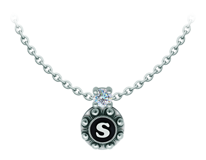 Personalized Charro Button Pendant in silver with moissanite (Black)Ref. code: CO2032Pendant made in sterling silver personalized with your name initial enameled in the oven with a 5mm brilliant cut moissanite set.Moissanite is a precious gemstone created in a laboratory that has earned a special place in jewelry for its beauty and unique qualities, it dazzles for its brilliance superior to diamond and its great resistance (9.25 on the Mohs scale).Originally discovered in a meteorite at the end of the 19th century, this 