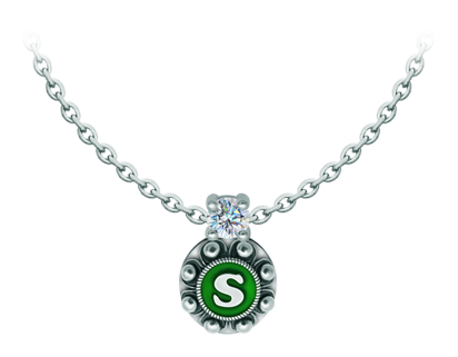 Colgante Botón Charro personalizado en plata con moissanita (Verde)Referencia: CO2032Colgante fabricado en plata de ley personalizado con inicial de su nombre esmaltada al horno acompañado de una moissanita talla brillante de 5mm engastada.La moissanita es una gema preciosa creada en laboratorio que se ha ganado un lugar especial en la joyería por su belleza y cualidades únicas, deslumbra por su brillo superior al del diamante y su gran resistencia (9,25 en la escala de Mohs).Descubierta originalmente en un meteorito a finales del siglo XIX, y ese origen “estelar” le otorga un encanto singular.Llena de destellos únicos, combina lujo y elegancia en una sola joya.Medida: 12x12mm.