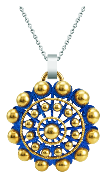50mm Enameled Gold Charro Button Pendant (Blue)
Ref. code: CO2036
Gold-plated, oven-fired enameled Salamanca Charro button pendant.
Size: 50x50mm. 50mm Enameled Gold Charro Button Pendant (Blue)
Ref. code: CO2036
Gold-plated, oven-fired enameled Salamanca Charro button pendant.
Size: 50x50mm.