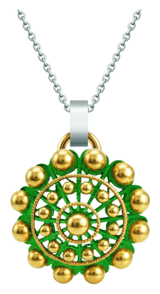 Pendentif « Bouton Charro » en or émaillé, 40 mm (Vert)
Referencia: CO2037
Pendentif « Botón Charro » de Salamanque, plaqué or et émaillé au four.
Medida: 40x40mm. Pendentif « Bouton Charro » en or émaillé, 40 mm (Vert)
Referencia: CO2037
Pendentif « Botón Charro » de Salamanque, plaqué or et émaillé au four.
Medida: 40x40mm.