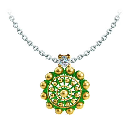 Colgante Boton Charro chapado en oro esmaltado con moissanita (Verde)
Referencia: CO2039
Colgante chapado en oro esmaltado al horno, acompañado de una moissanita talla brillante de 5mm engastada.
La moissanita es una gema preciosa creada en laboratorio que se ha ganado un lugar especial en la joyería por su belleza y cualidades únicas, deslumbra por su brillo superior al del diamante y su gran resistencia (9,25 en la escala de Mohs).
Descubierta originalmente en un meteorito a finales del siglo XIX, y ese origen “estelar” le otorga un encanto singular.
Llena de destellos únicos, combina lujo y elegancia en una sola joya.
Medida: 22x22mm. Colgante Boton Charro chapado en oro esmaltado con moissanita (Verde)
Referencia: CO2039
Colgante chapado en oro esmaltado al horno, acompañado de una moissanita talla brillante de 5mm engastada.
La moissanita es una gema preciosa creada en laboratorio que se ha ganado un lugar especial en la joyería por su belleza y cualidades únicas, deslumbra por su brillo superior al del diamante y su gran resistencia (9,25 en la escala de Mohs).
Descubierta originalmente en un meteorito a finales del siglo XIX, y ese origen “estelar” le otorga un encanto singular.
Llena de destellos únicos, combina lujo y elegancia en una sola joya.
Medida: 22x22mm.