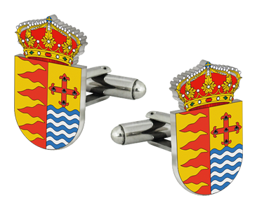 Boutons de manchette en acier inoxydable "Armoiries de l'hôtel de ville"Referencia: GE0257Boutons de manchette personnalisés avec le blason de votre ville émaillé en couleur sur acier.Medida: 13x23mm.