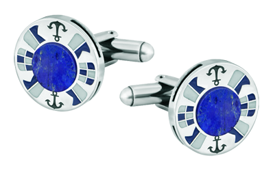 Boutons de manchette personnalisés en argent, lapis-lazuli et acier inoxydable "Drapeaux nautiques" (Lapis lazuli)Referencia: GE0334Boutons de manchette en argent sterling et acier avec son nom représenté avec des drapeaux nautiques émaillés, finis avec un morceau de lapis-lazuli au centre.Medida: 18x18mm.