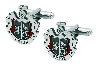 Boutons de manchette personnalisés en argent et acier "Bouclier héraldique" (Rouge)Referencia: GE0340Boutons de manchette exclusifs, personnalisés avec l'écu héraldique de votre nom de famille sculpté et gravé en argent sterling, monté sur une base en acier émaillé d'une couleur.Medida: 18x20mm.